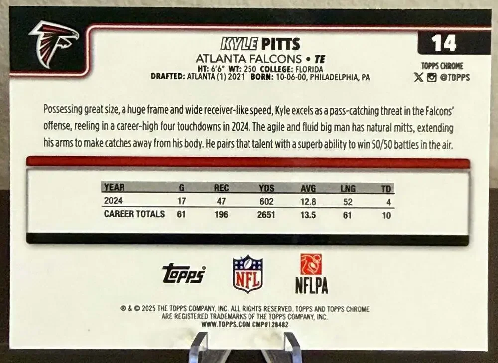 Kyle Pitts 2025 Topps Chrome - #14 Lightboard Logo Refractor Atlanta Falcons SSP
